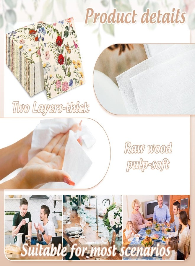 JarThenaAMCS 80Pcs Vintage Floral Paper Napkins Retro Flower Disposable Napkins Wildflower Butterfly Luncheon Dinner Napkins for Spring Wedding Birthday Party Table Supplies - Image 3